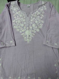 Embroidered Lavender Cotton Kurta