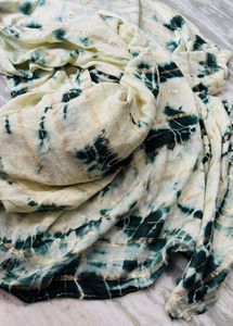 Cream &amp; Teal Tie-Dye saree
