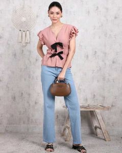 Shein Stylish Pink Bow-Tie Top