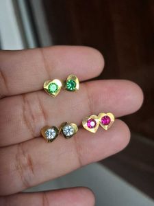 Heart Stud Earrings with Gemstones