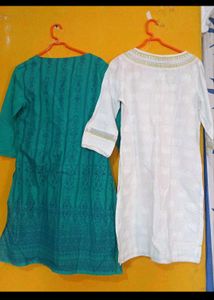 Pack of 2 Kurtas - Teal &amp; White