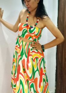 Vibrant Abstract Print Strapless Dress