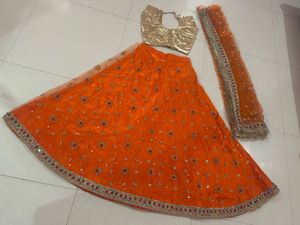 Vibrant Orange Embroidered Lehenga Choli