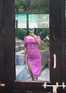 Flusia Pink Floral Front slit Dress