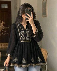 New with tag Korean Embellished Black Kurta Top
