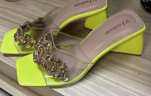 Neon Yellow Embellished heels(Rakhi Sale)