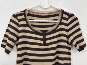 Brown Lace-neck Henley Top