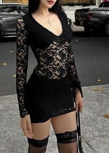 Black Lace V-Neck Mini Dress