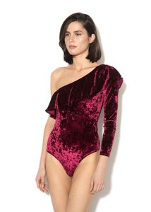Velvet One-Shoulder Ruffle Bodysuit