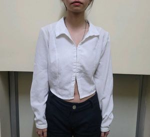 White Cropped Button-Up Shirt