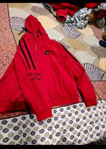 men or women Red Zip-Up Hoodie Jacket loose