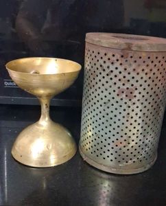 Vintage Brass Diya and Metal Holder Set