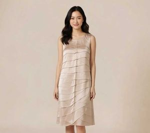 Satin Beige Tiered Sleeveless Dress