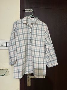Casual Plaid Button-Up Tunic Shirt