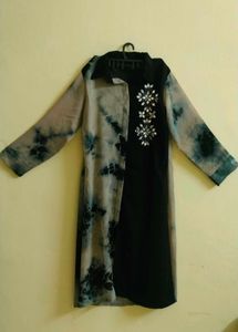 black &amp; grey abstract tie-dye midi dress