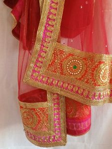 Red Dupatta with Golden Border