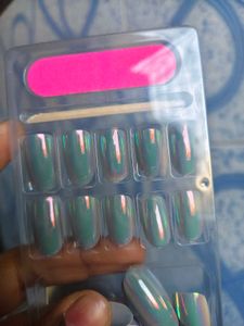 Press On Nails with File Dusty Blue Pearl Metallic
