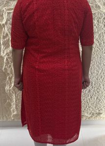 Red Embroidered Kurta