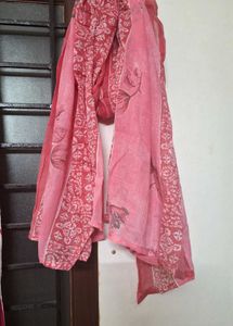 Pure Cotton Pink Scarf/Dupatta with Floral Print