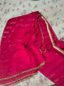 Royal Rani Pink Saree with Elegant Golden Beaded B