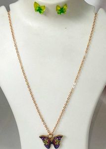 Delicate Metal Multicolour Necklace &amp; Eyerring Set