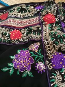 Elegant Black Embroidered Saree