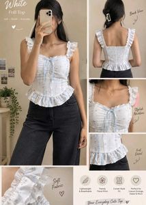 White Frill Floral Crop Top