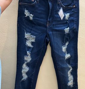 Navy Blue Distressed Skinny Jeans