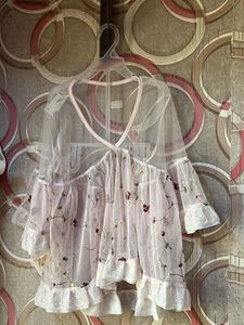 Sheer Embroidered Bell Sleeve Top