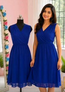 Stunning Royal Blue Sleeveless Wrap Dress