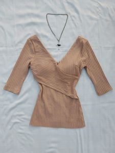 🍄‍🟫🍂hot Nude Padded Wrap Up Top