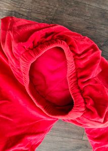 Red Velvet Pants with Gold Embroidery
