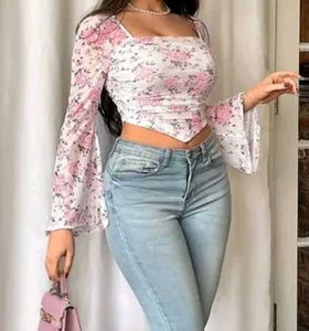 Sheer Floral Print Long Sleeve Top