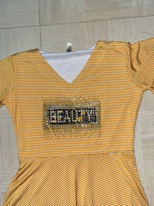 Chic Yellow Striped Flared Dress