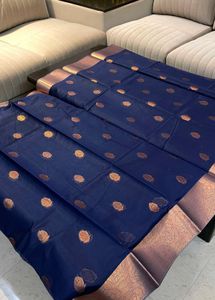 Elegant Navy Blue Saree with Gold Border 💜