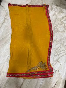 Yellow Saree with Mirror Work Border