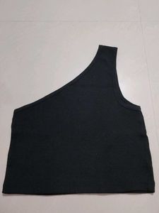 Black Ribbed One-Shoulder Crop Top