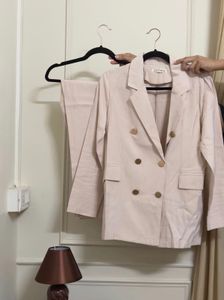 Chic Pink Double-Breasted Blazer and Pants Set