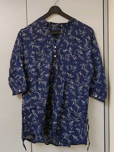 Blue Kurta with Leaf Print