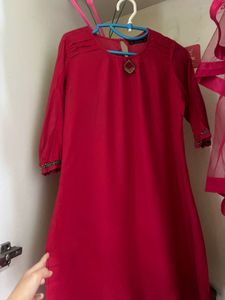 Elegant Ruby Red Kurti with embellished Sleeves