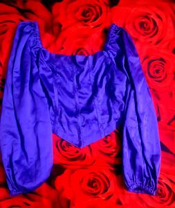 Purple Satin Corset Top with Puff Sleeves