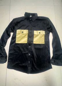 Black Corduroy Shirt with Gold Pockets