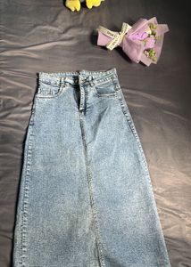 High-Waisted Denim Maxi Skirt with Back Slit