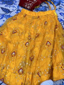 Red Velvet Choli With Yellow Net Lehnga