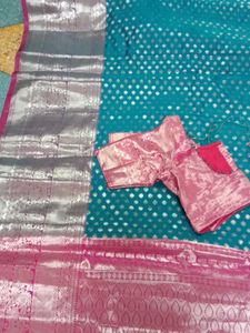 Beautiful Teal Saree with Pink Border