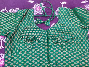 Green Golden Banarasi Butti Silk Blouse
