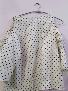 Chic Polka Dot Cold Shoulder Top