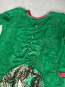 Green Kurta with Printed Panel