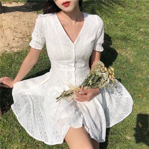 White embroidered ruffle mini dress