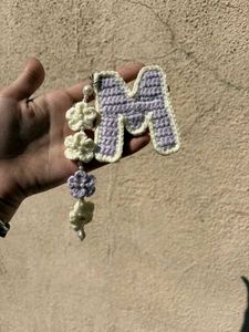 Crochet "M" Keychain with Flower Charm